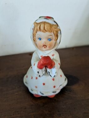 Vintage Eve Rockwell George Good Christmas Girl Figurine - Red Mittens & Stars